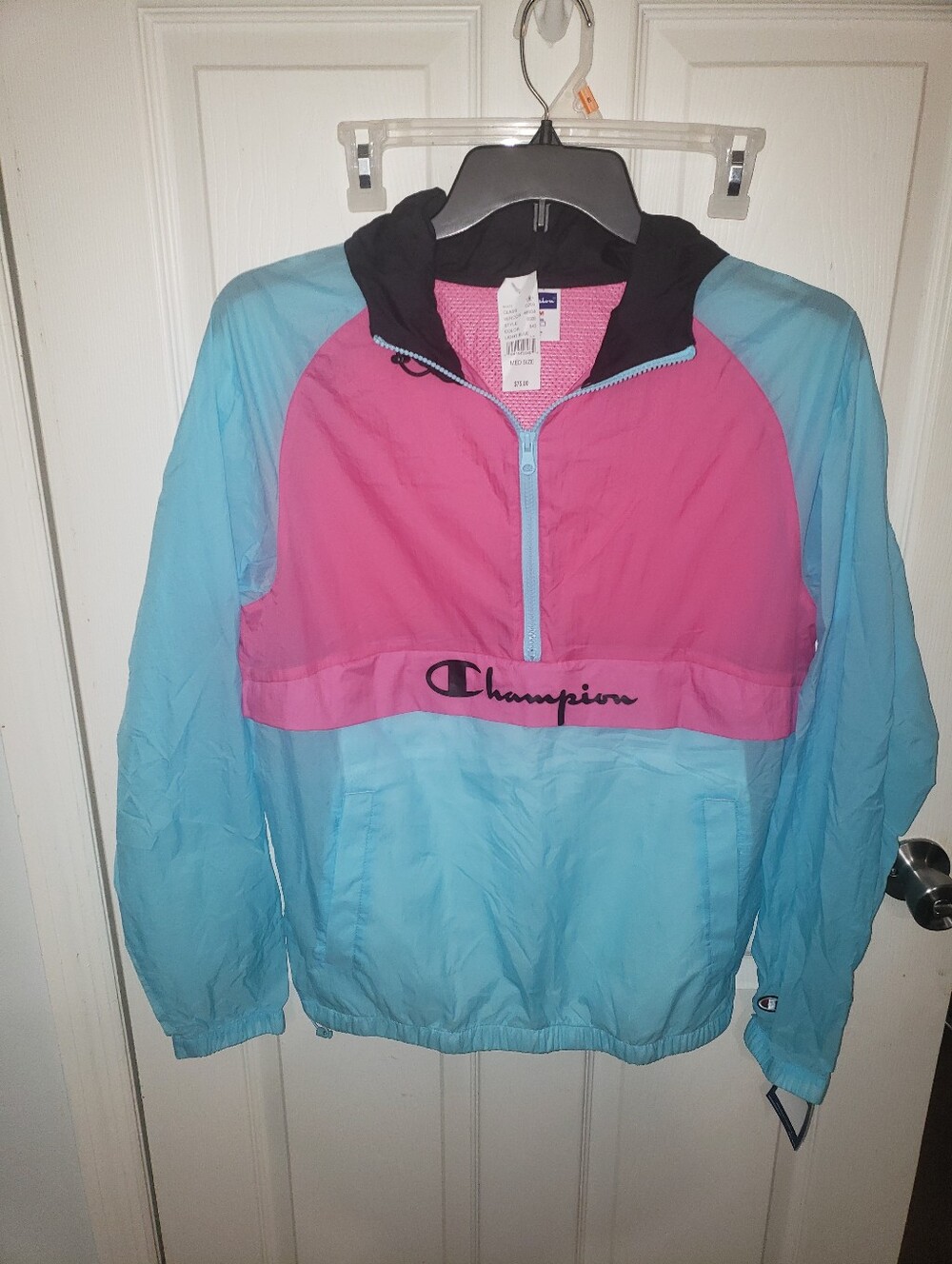 Size Md Champion Colorblock Zip Pullover - Pink & Light Blue